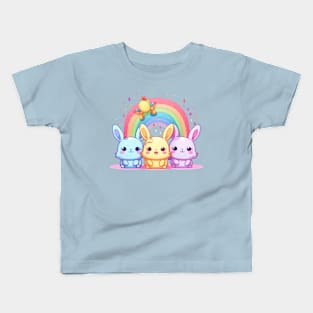 Kawaii Bunnies Pride Rainbow Squadron Kids T-Shirt